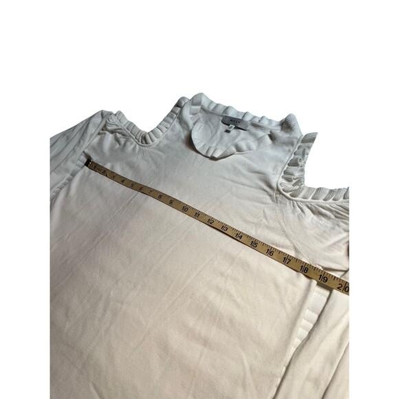 Milly White Sweater Top Knit Cold Shoulder Long Sleeve Ruffled Collar Feminine M - Picture 11 of 16